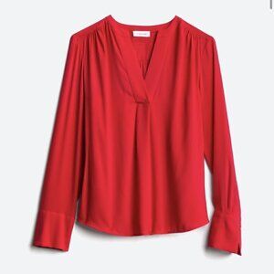 Calvin Klein Itai Pleat Shoulder Detail Blouse Red NWOT Size M